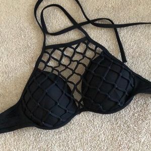 Black bib bathing suit bikini top
